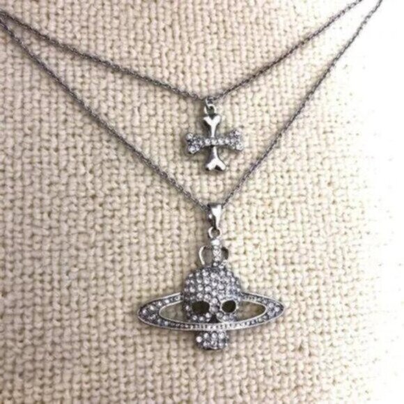 Vivienne Westwood Skull Orb Stone Double Chain Necklace Silver In Box/Drawstring - Picture 11 of 16